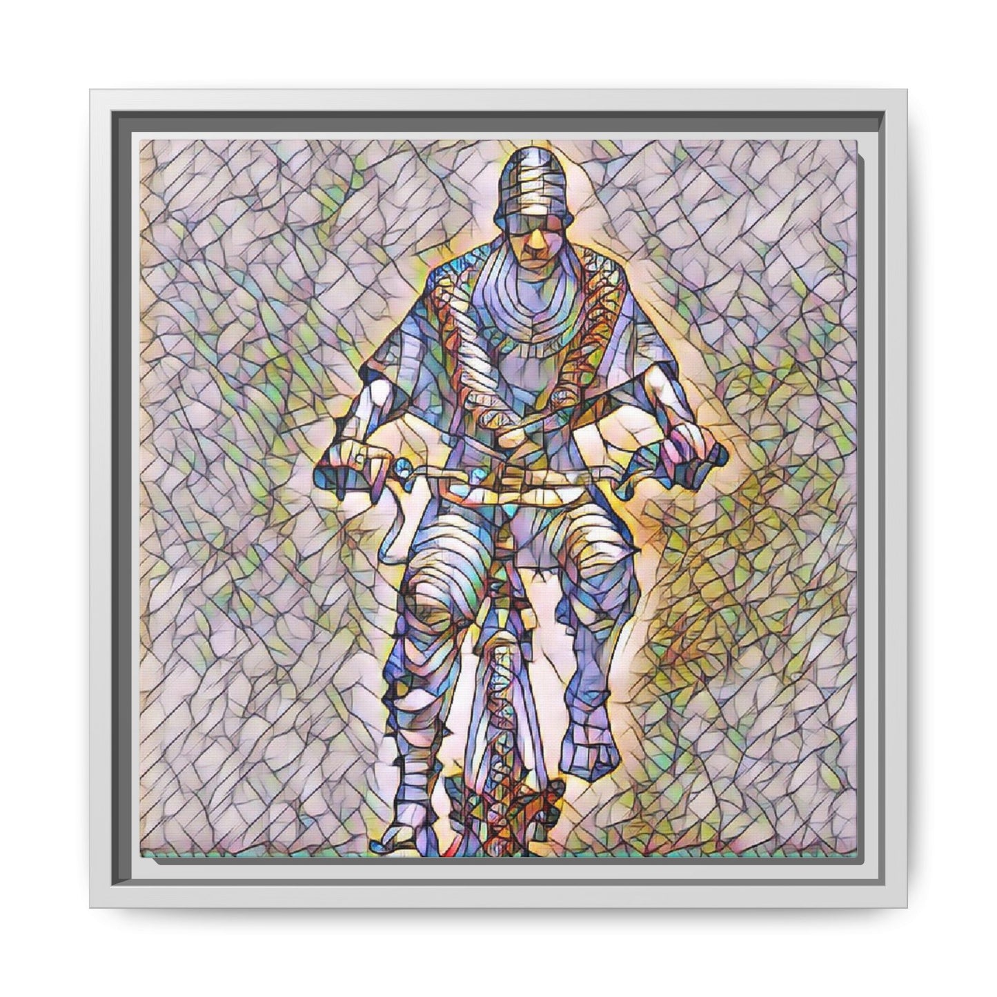 Framed Matte Canvas Art - Stylized Cyclist Illustration