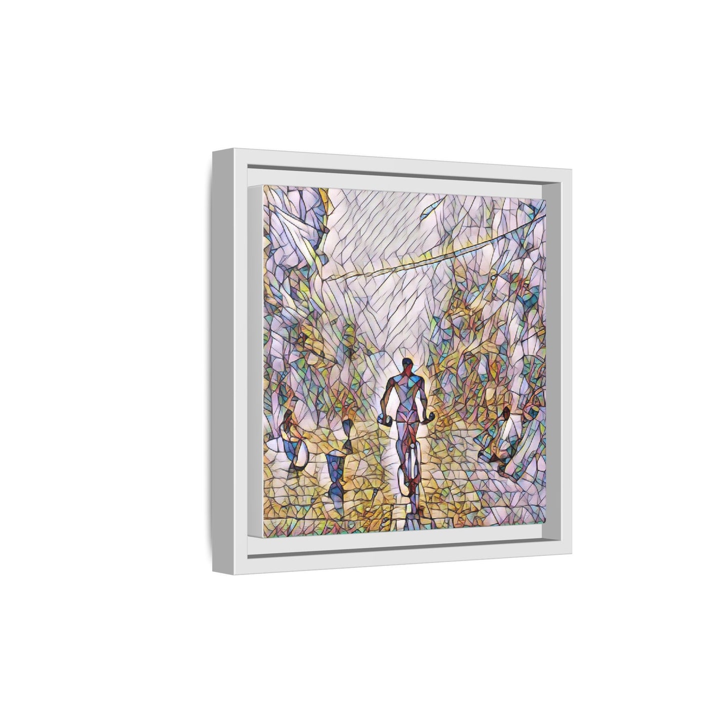 Cyclist Stained-Glass Matte Canvas Framed Wall Art