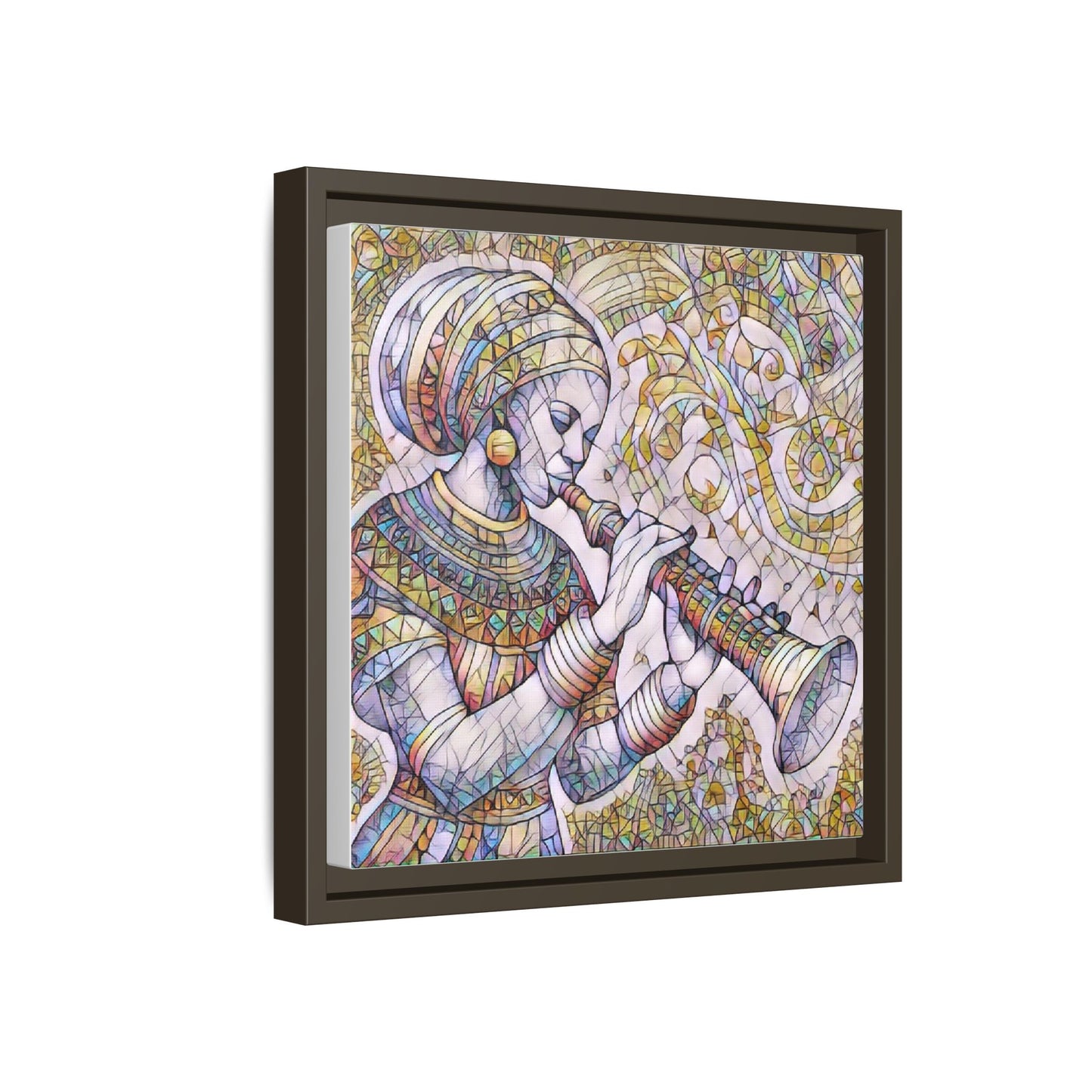Egyptian Flutist Mosaic Matte Canvas Framed Art