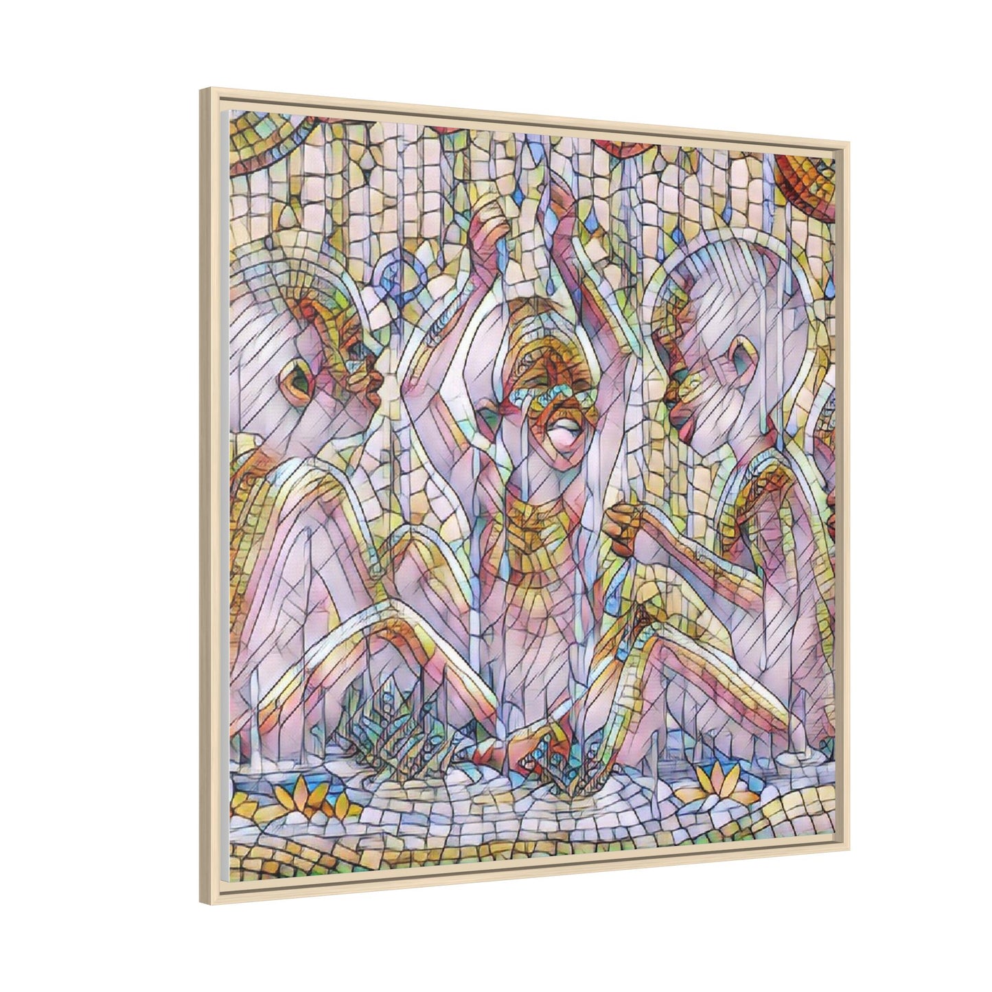 Framed Matte Canvas Art — Mosaic Children Playing (Multicolor)