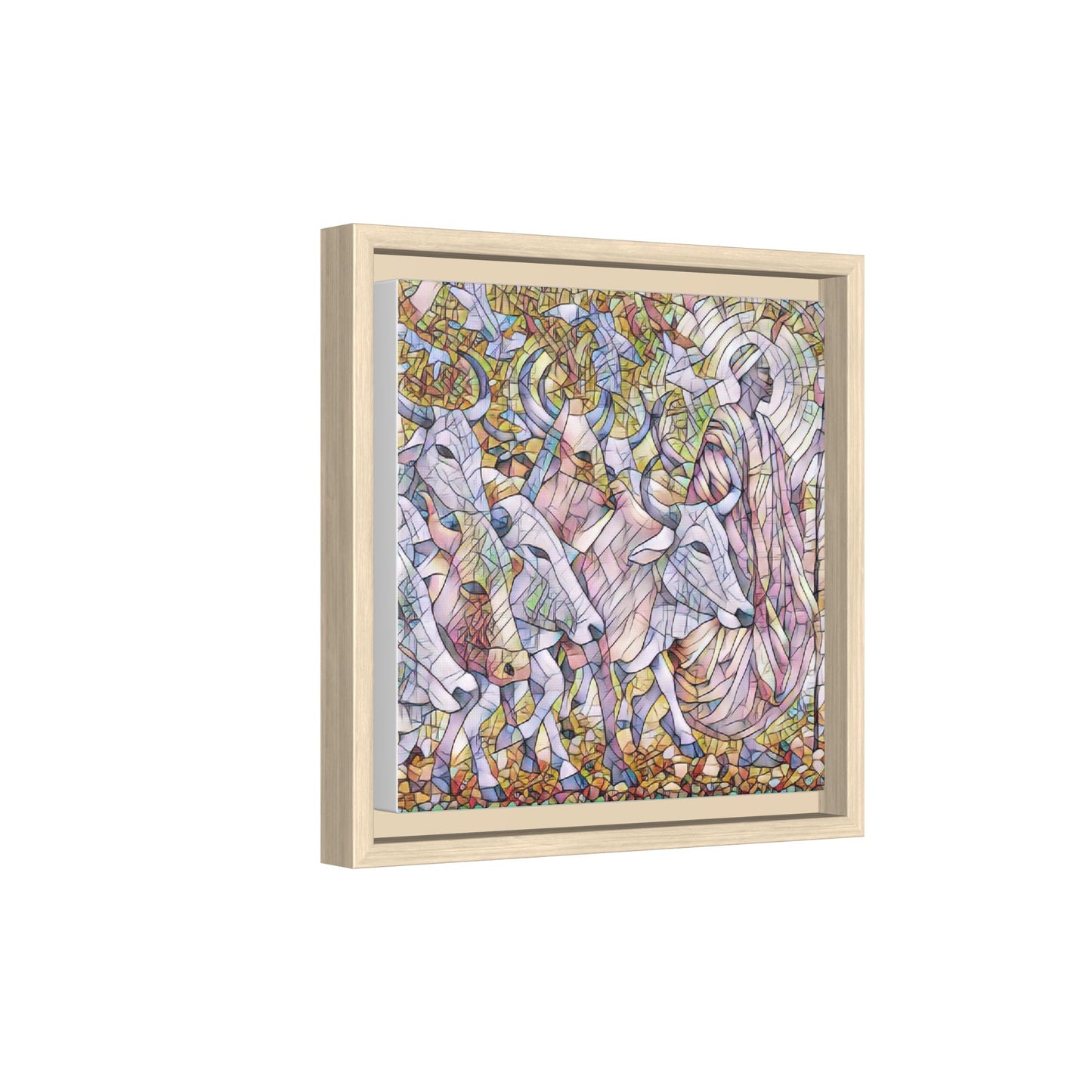 Framed Matte Canvas Art — Stained-Glass Style Cattle Herd