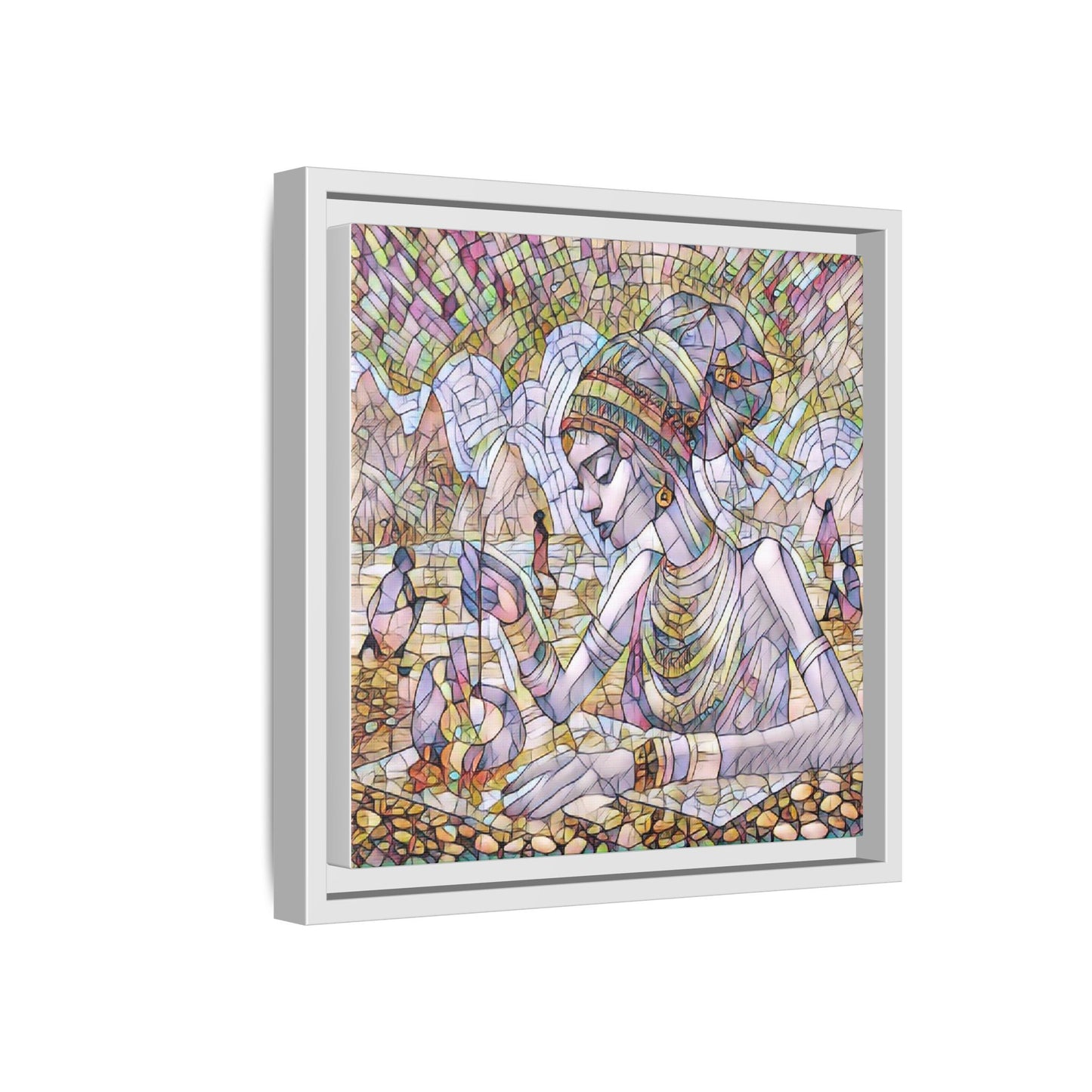Framed Matte Canvas Art — Mosaic-Inspired Egyptian Woman Illustration