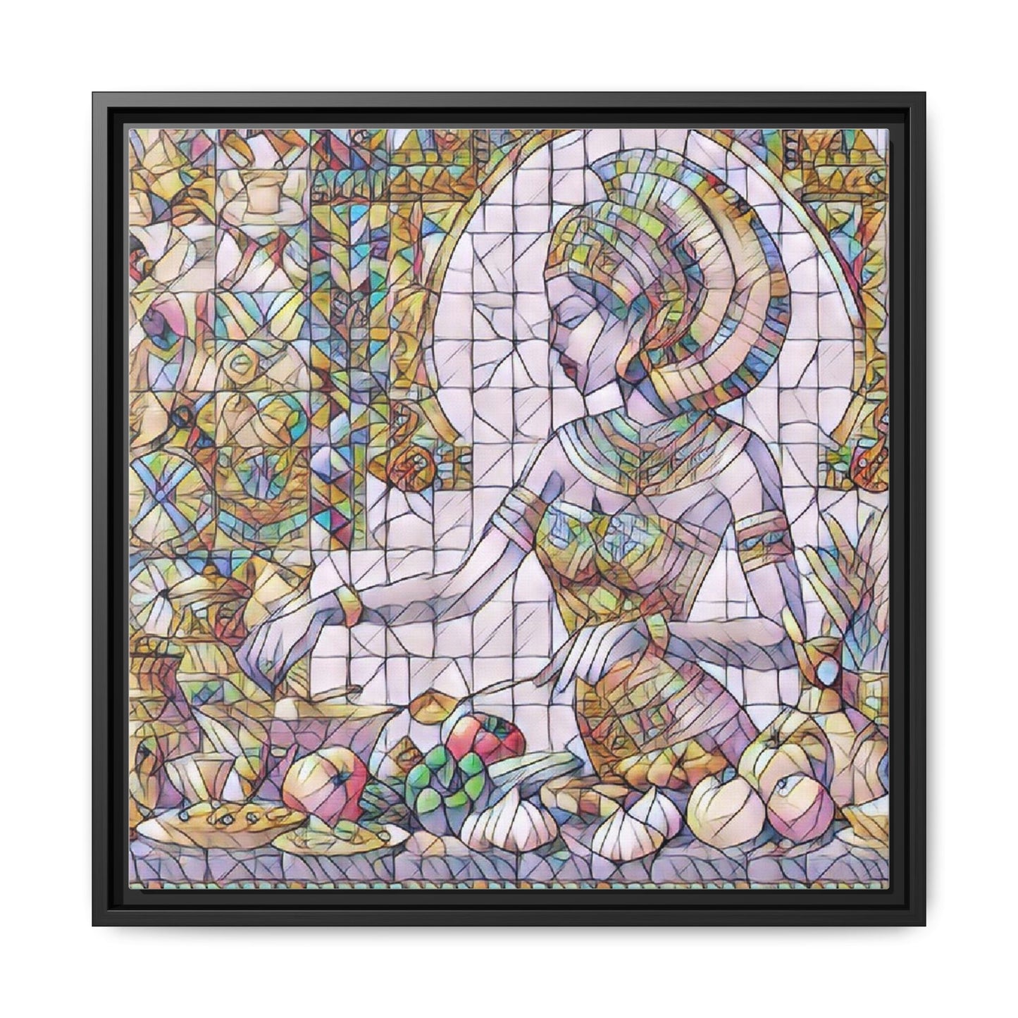 Egyptian Goddess Stained Glass Style Framed Canvas Art