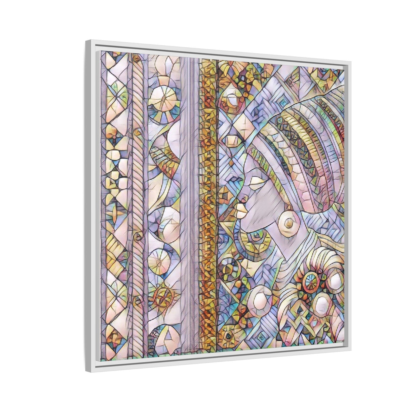Afrocentric Stained-Glass Portrait Matte Framed Canvas