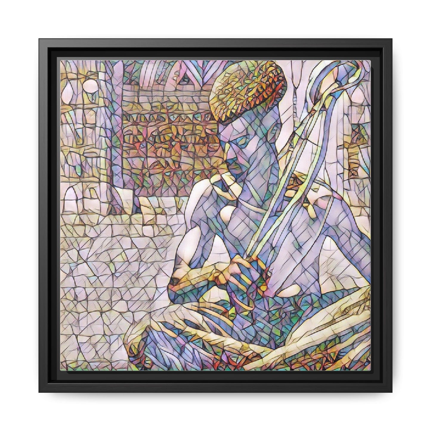 Framed Matte Canvas Art – Stained-Glass Style Musician Print