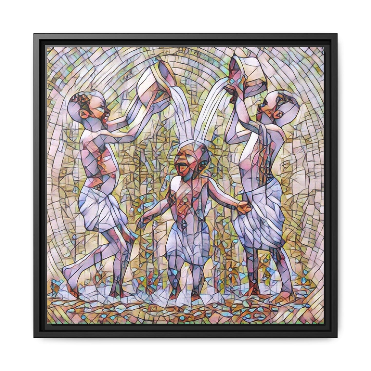 Framed Matte Canvas Art – Joyful Water Dance Family Stained-Glass Print