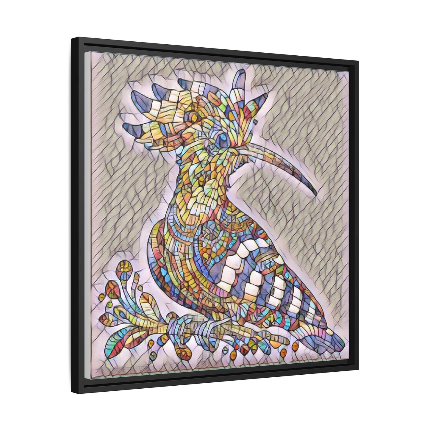Colorful Mosaic Bird Matte Framed Canvas Wall Art