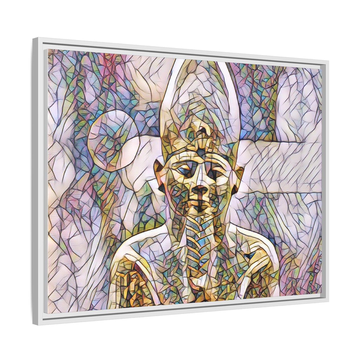 Egyptian Pharaoh Stained-Glass Style Matte Canvas Print, Framed