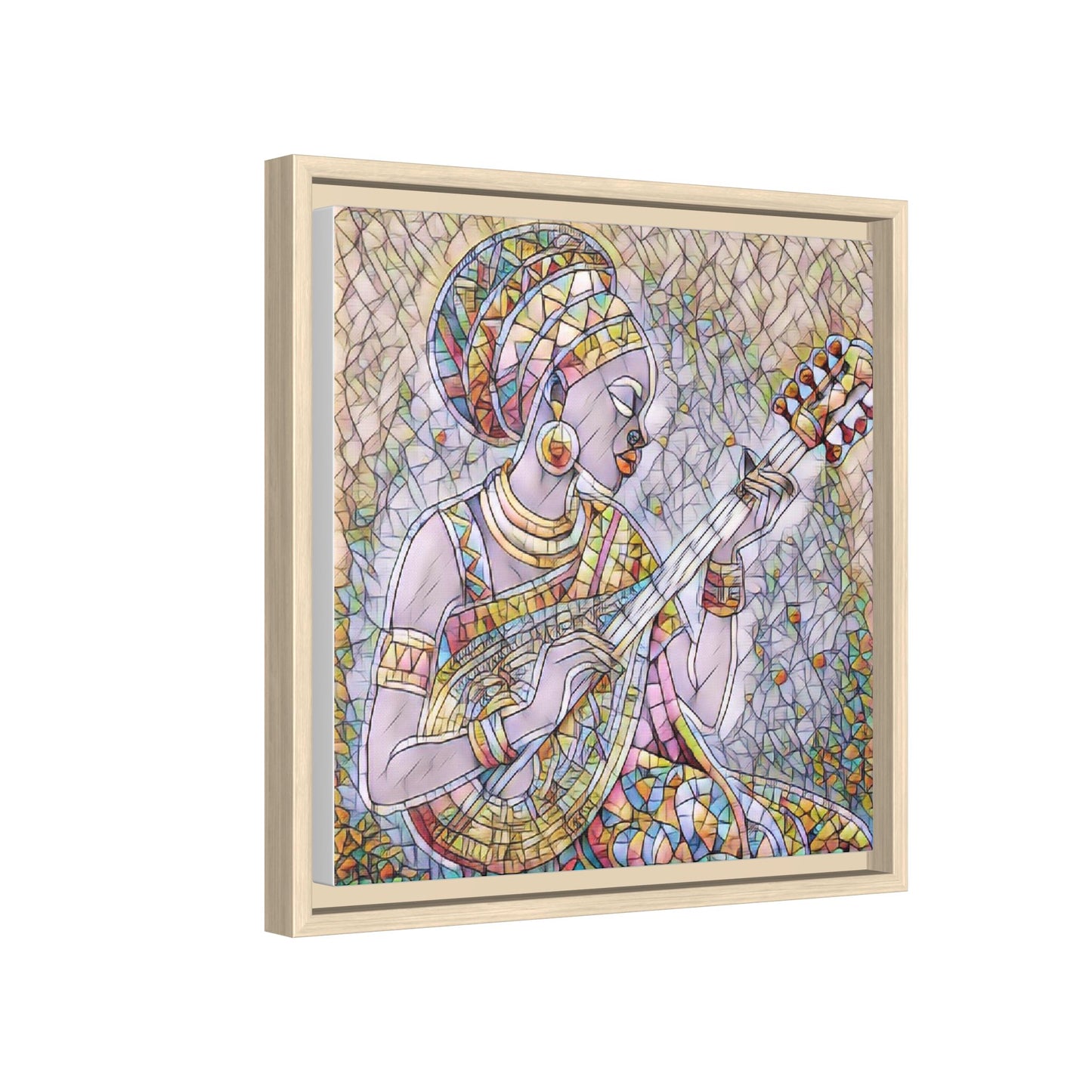 Framed Canvas Art — Colorful African Woman Playing Lute (Matte Multi‑Color)