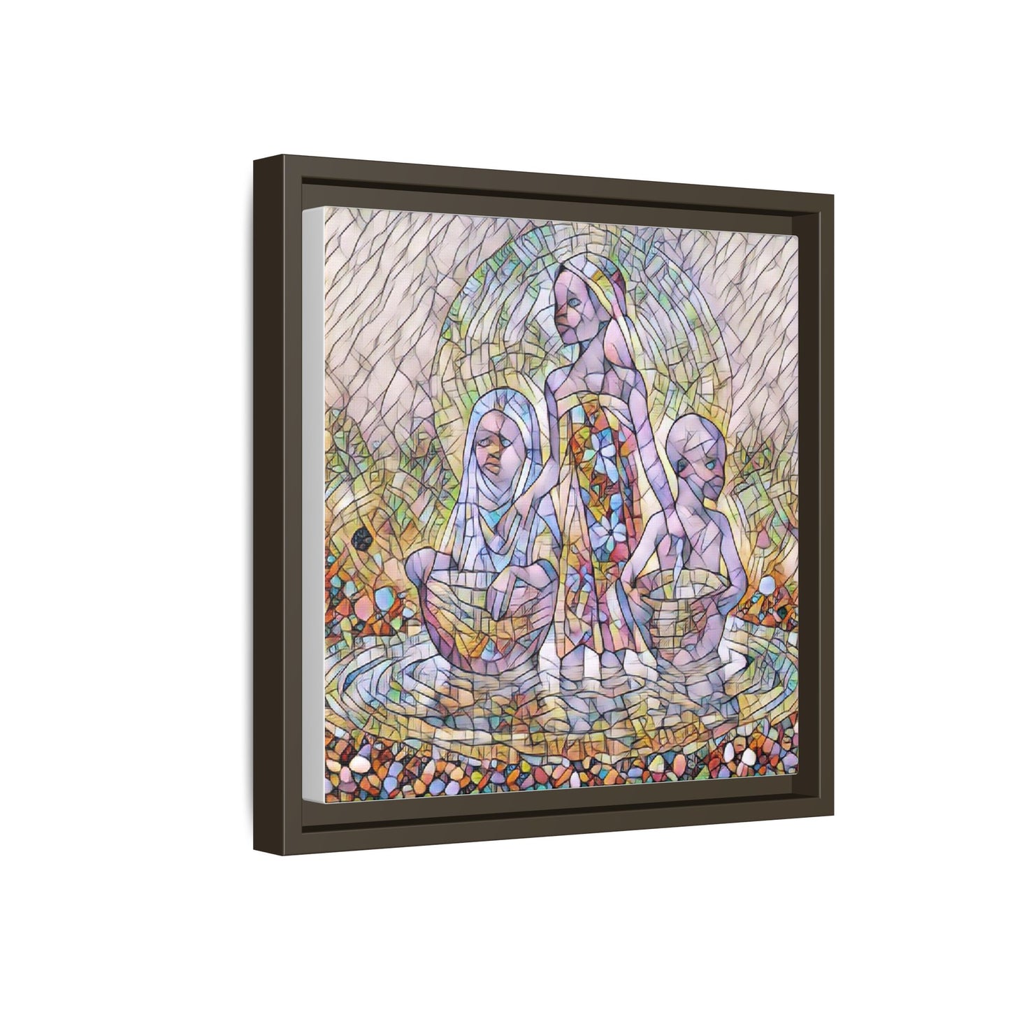 Framed Matte Canvas Art — Stained Glass Trio Women Illustration
