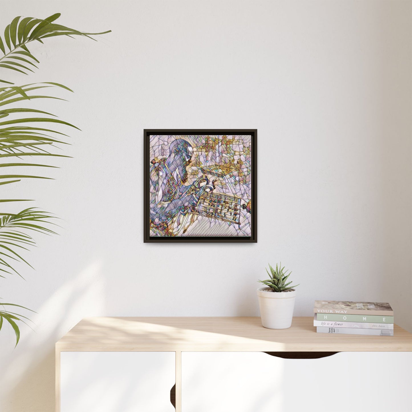 Framed Matte Canvas Art – Abstract Musician with Keyboard (Multi-Color)