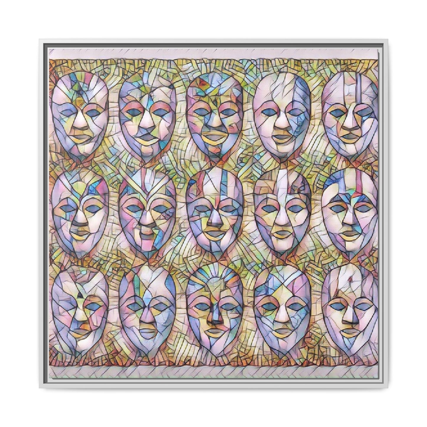 Abstract Mask Art Matte Canvas Print — Framed Multicolor Wall Art