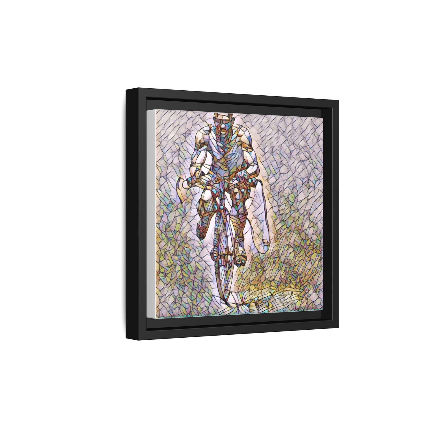 Cyclist Art Print — Framed Matte Canvas Wall Art (Multicolor Stained-Glass Style)