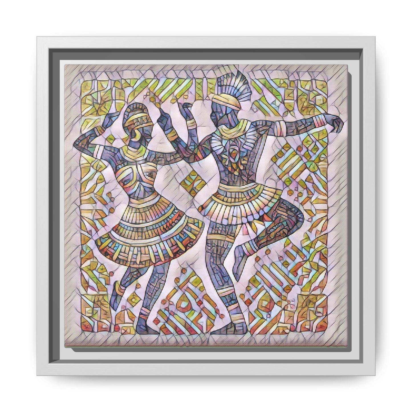 Framed Matte Canvas Print — Colorful Tribal Dancers Wall Art