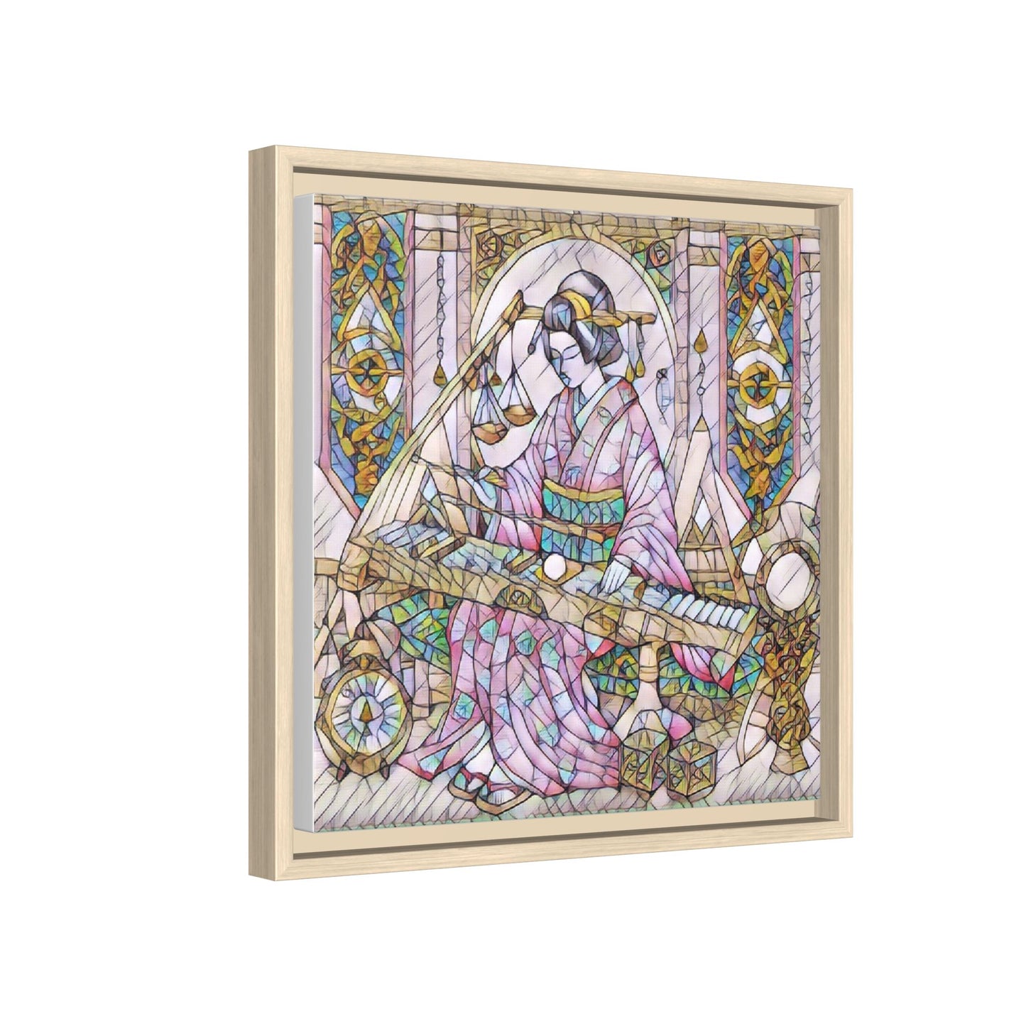 Framed Matte Canvas — Geisha Harp Stained-Glass Art Print