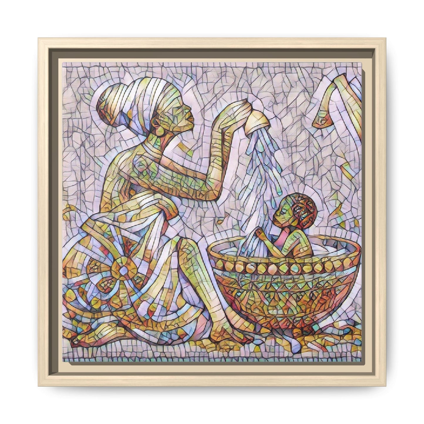 African Mother and Child Mosaic Matte Canvas (Framed)
