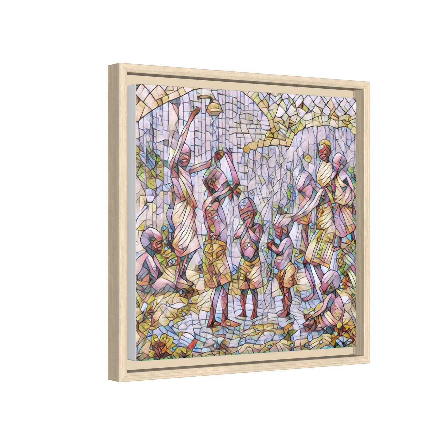 Framed Matte Canvas – Colorful Mosaic Children Playing Wall Art