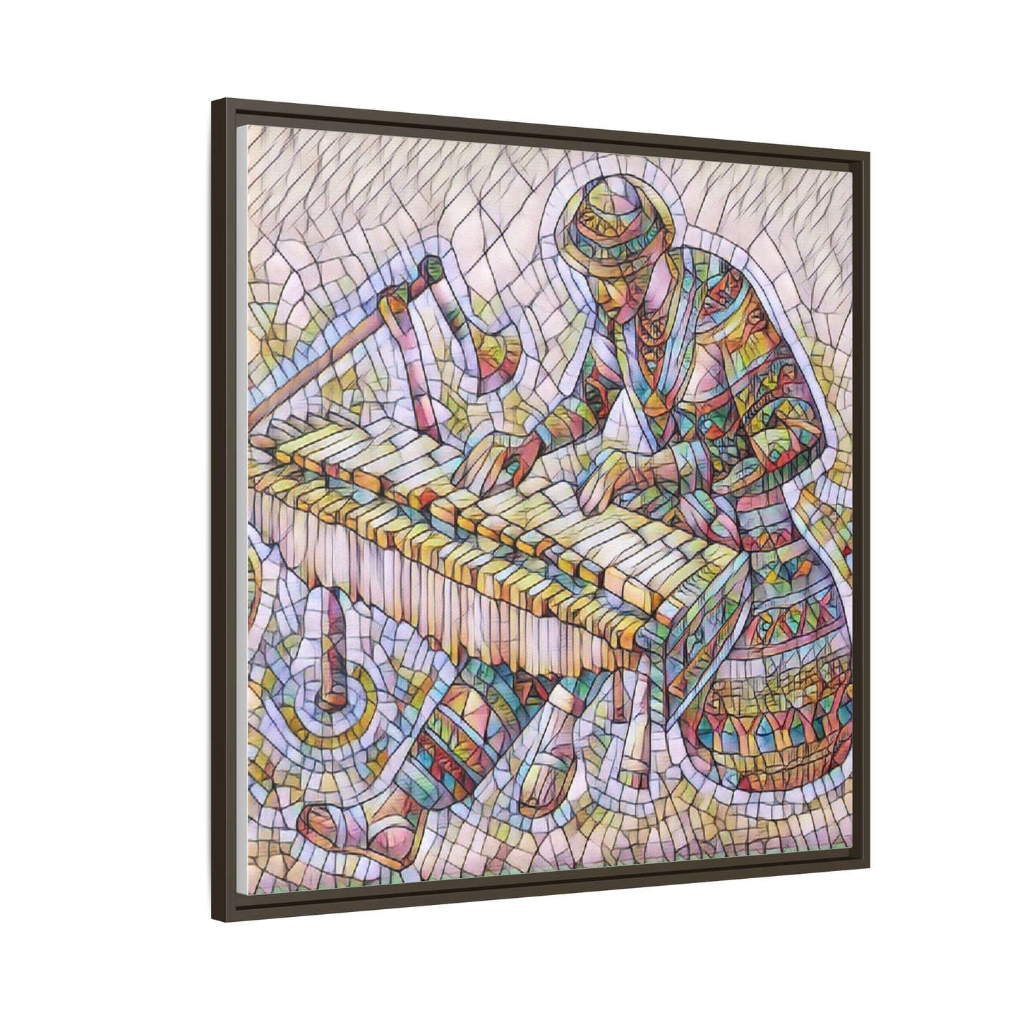 Framed Canvas Art - Colorful Mosaic Vibraphone Musician Print