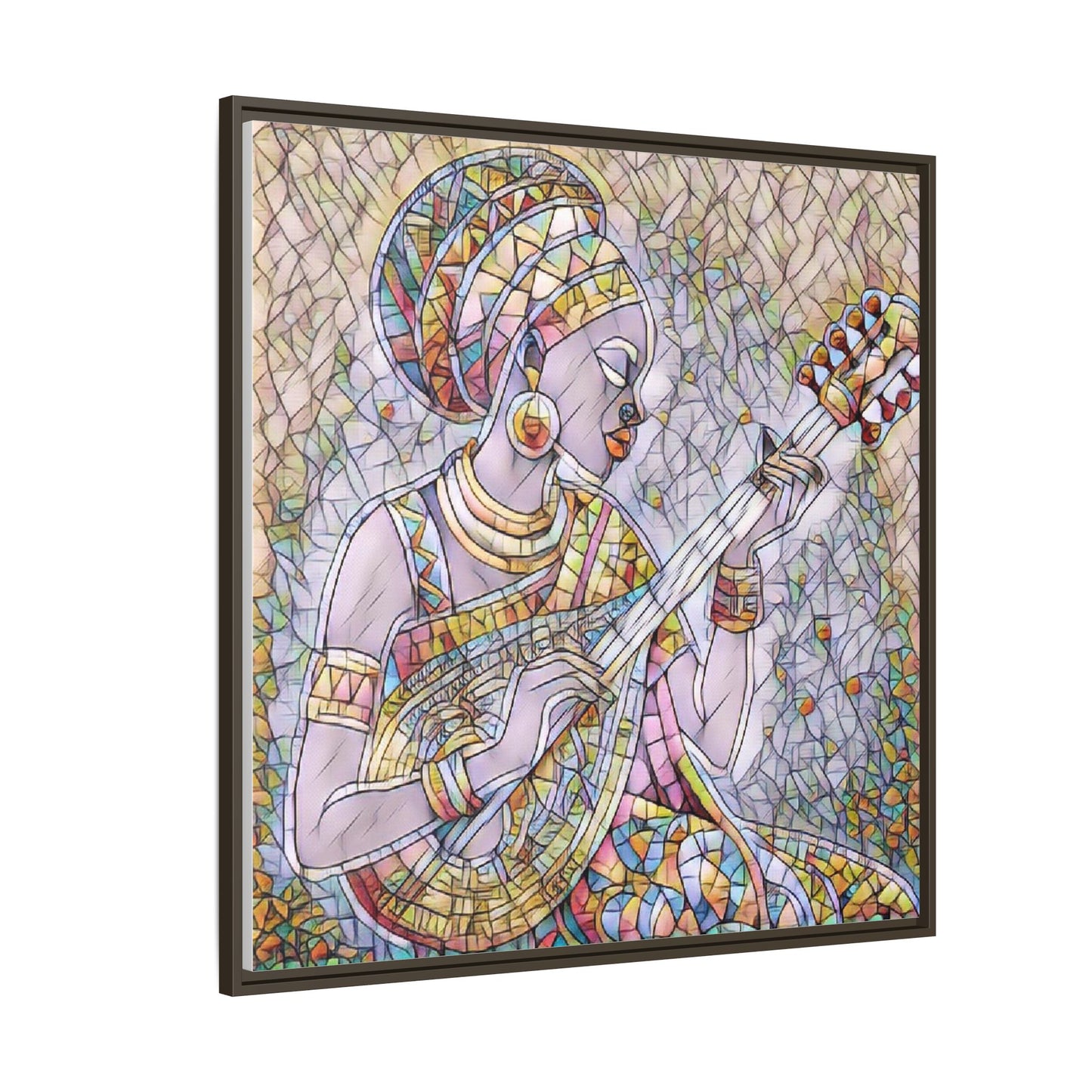Framed Canvas Art — Colorful African Woman Playing Lute (Matte Multi‑Color)