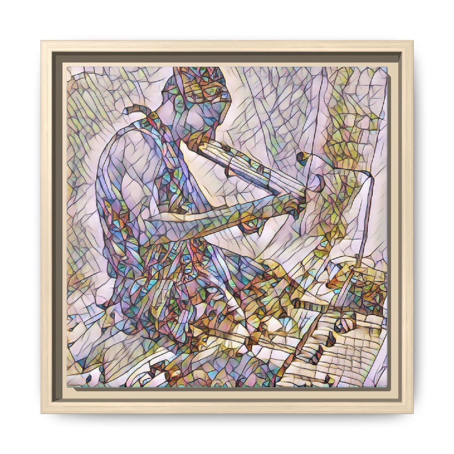Abstract Violinist Matte Framed Canvas – Colorful Musical Art Print