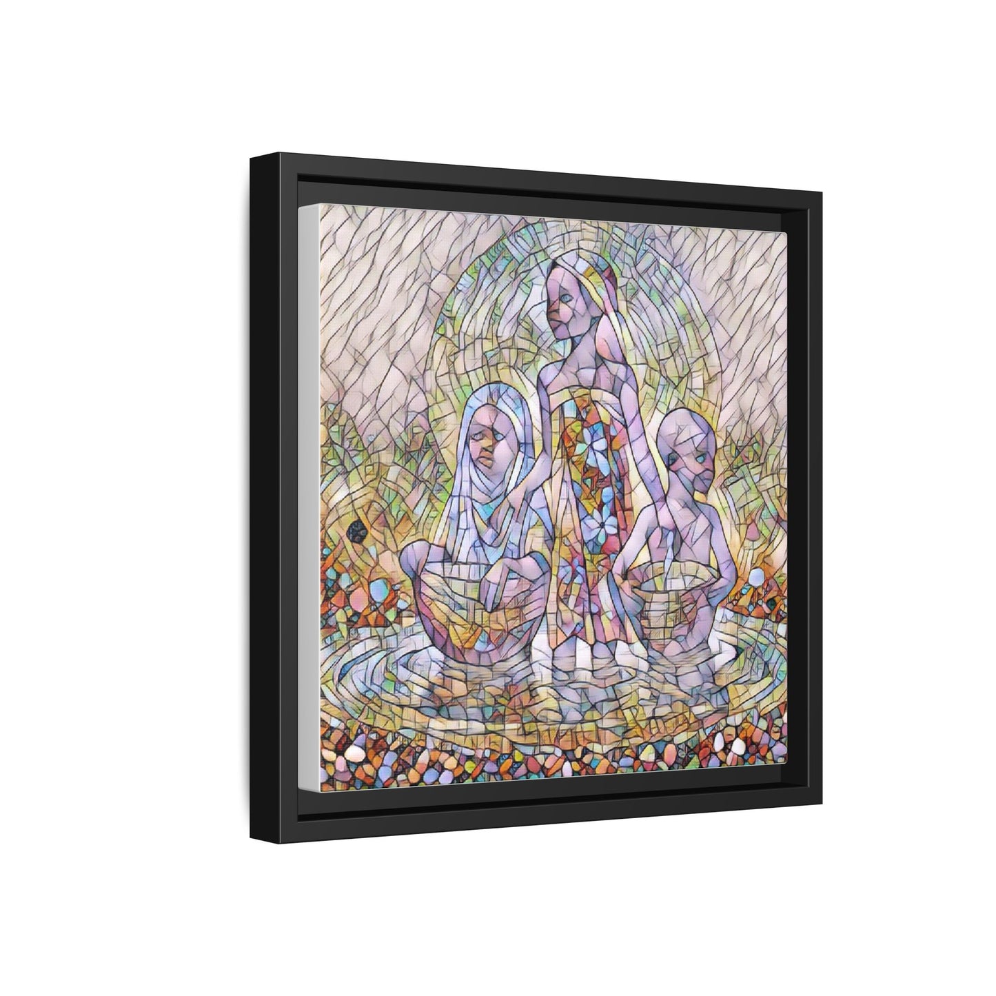 Framed Matte Canvas Art — Stained Glass Trio Women Illustration
