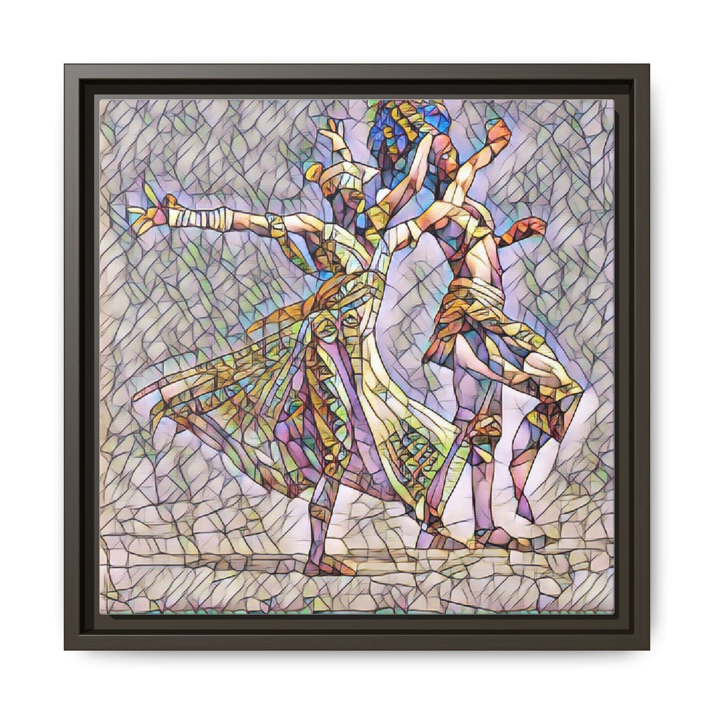 Framed Matte Canvas Wall Art — Abstract Dancers in Stained Glass Style