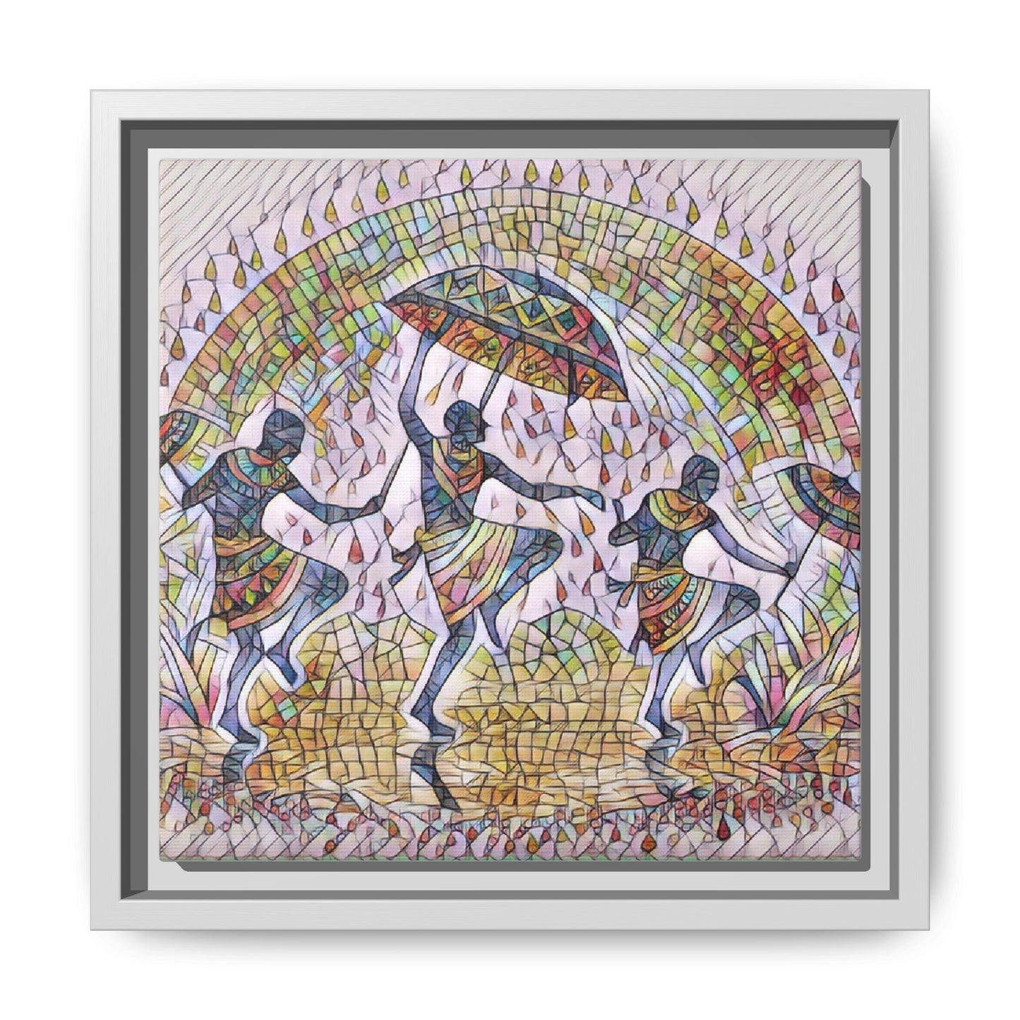 Framed Canvas Art — Colorful African Dance Mosaic