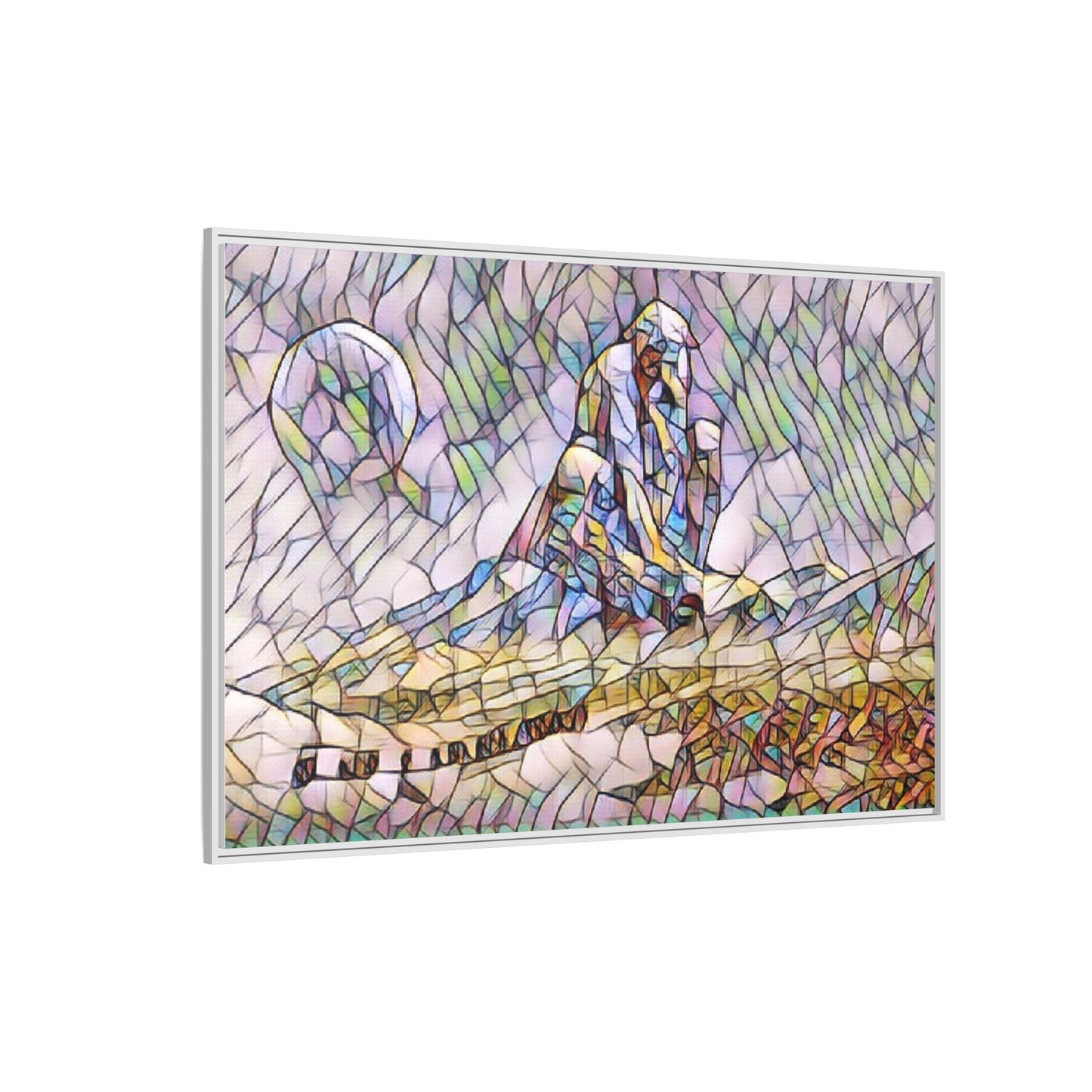 Stained-Glass Surfing Canvas Print — Framed Matte Wall Art