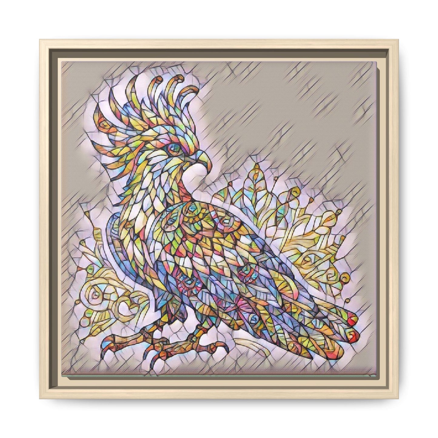 Colorful Stained-Glass Cockatoo Matte Framed Canvas