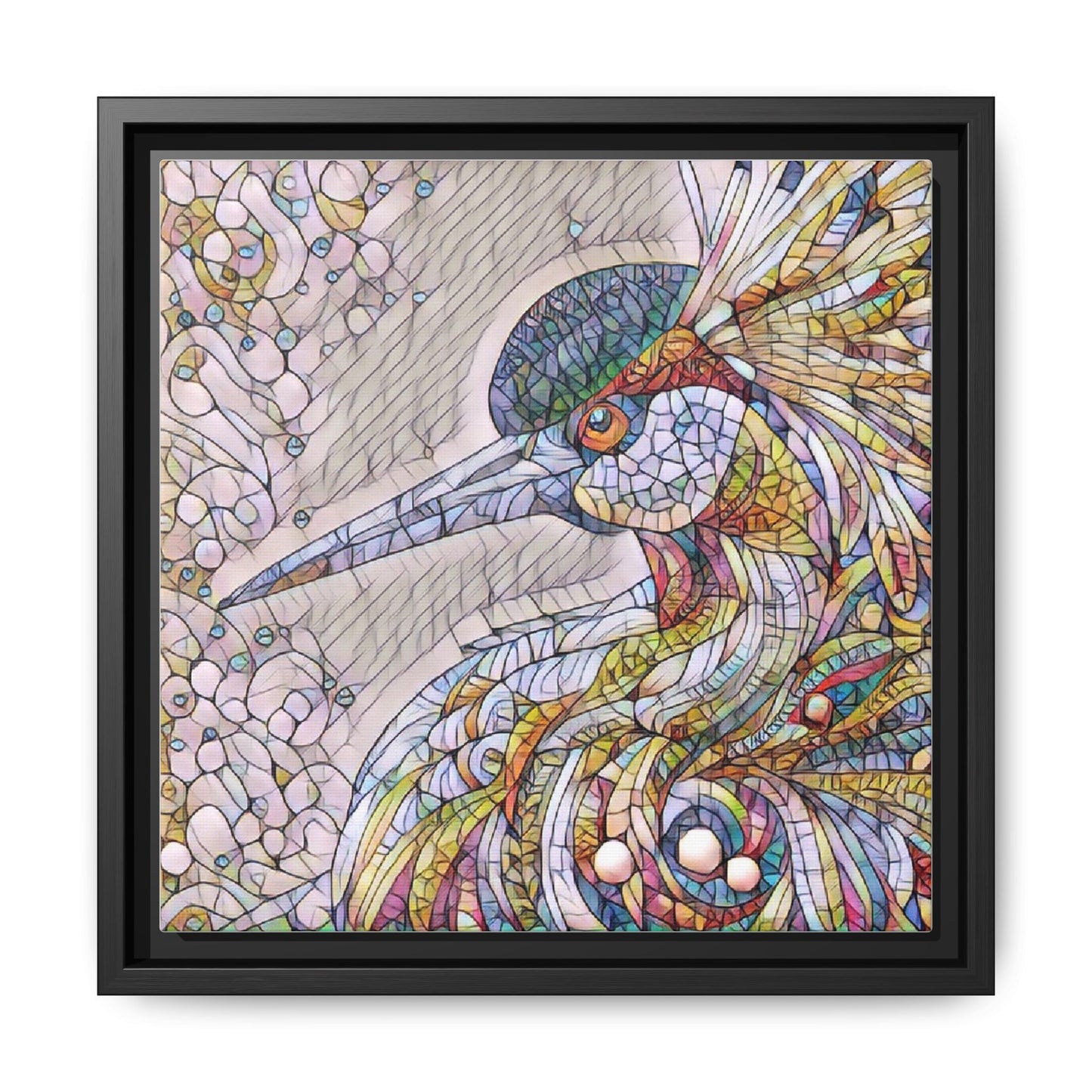 Colorful Stained-Glass Heron Matte Canvas Framed Wall Art