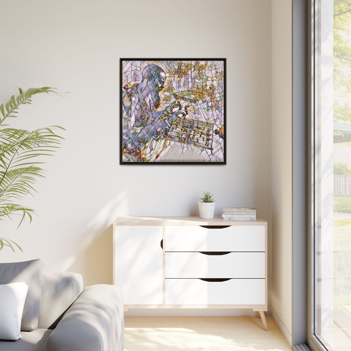 Framed Matte Canvas Art – Abstract Musician with Keyboard (Multi-Color)