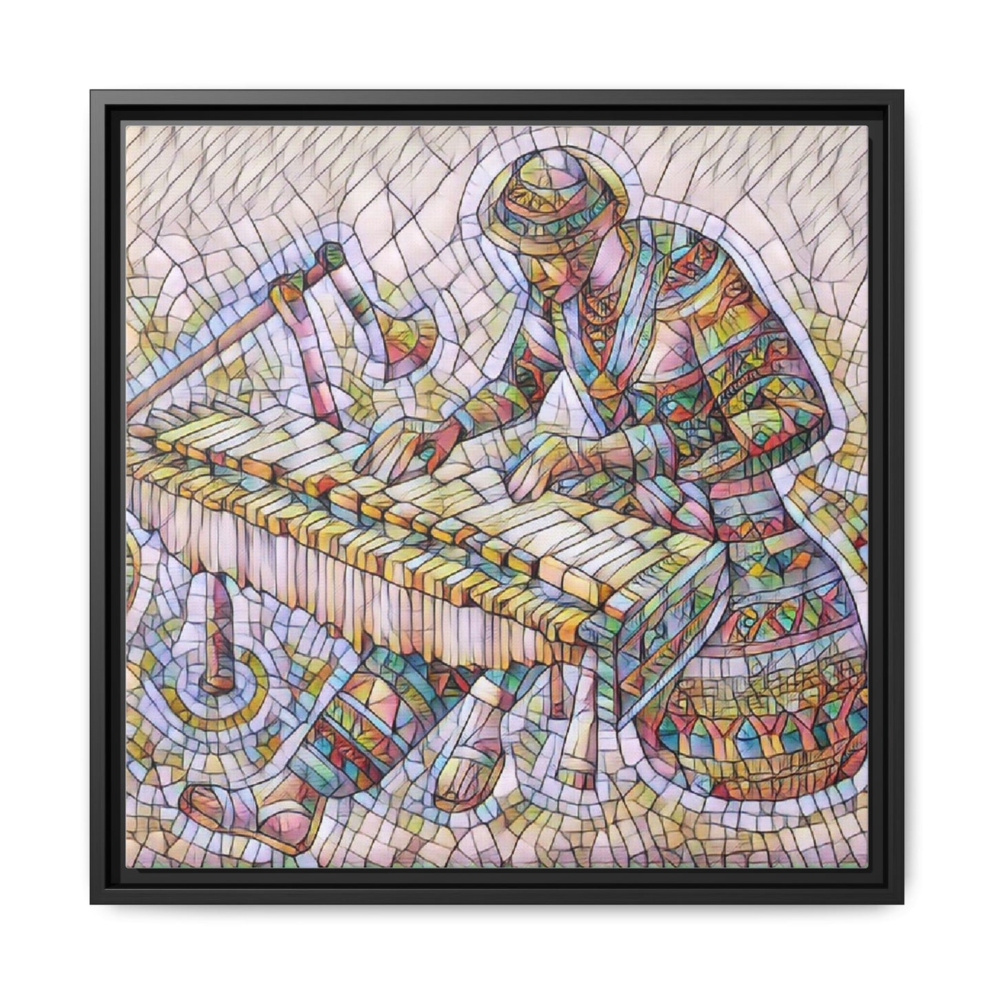 Framed Canvas Art - Colorful Mosaic Vibraphone Musician Print