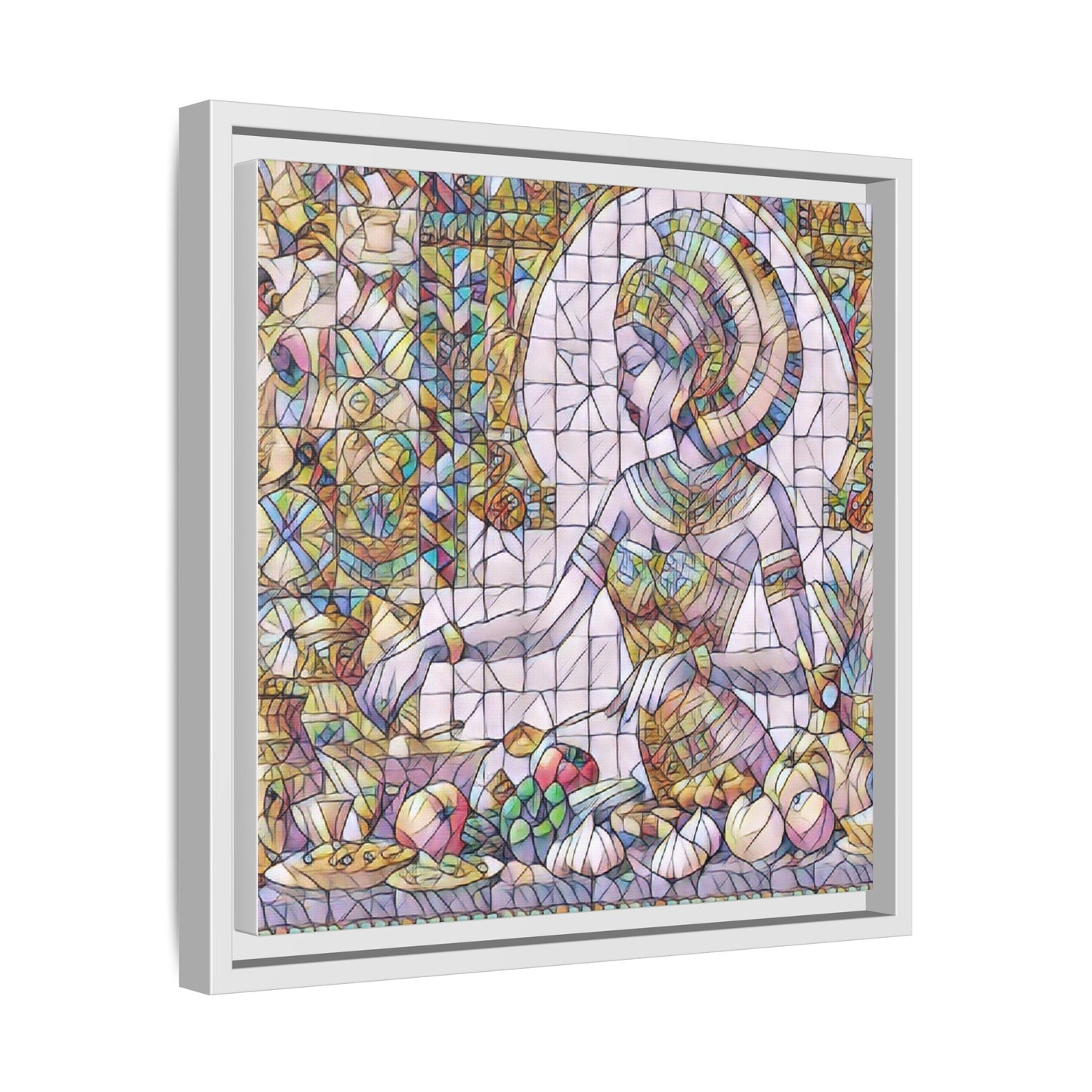 Egyptian Goddess Stained Glass Style Framed Canvas Art