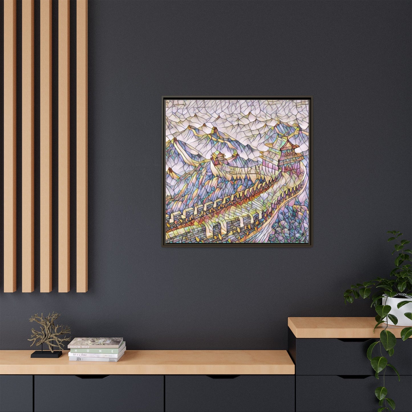 Stained-Glass Great Wall Matte Framed Canvas Print