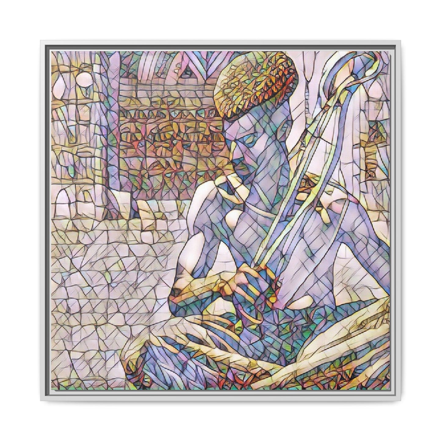 Framed Matte Canvas Art – Stained-Glass Style Musician Print