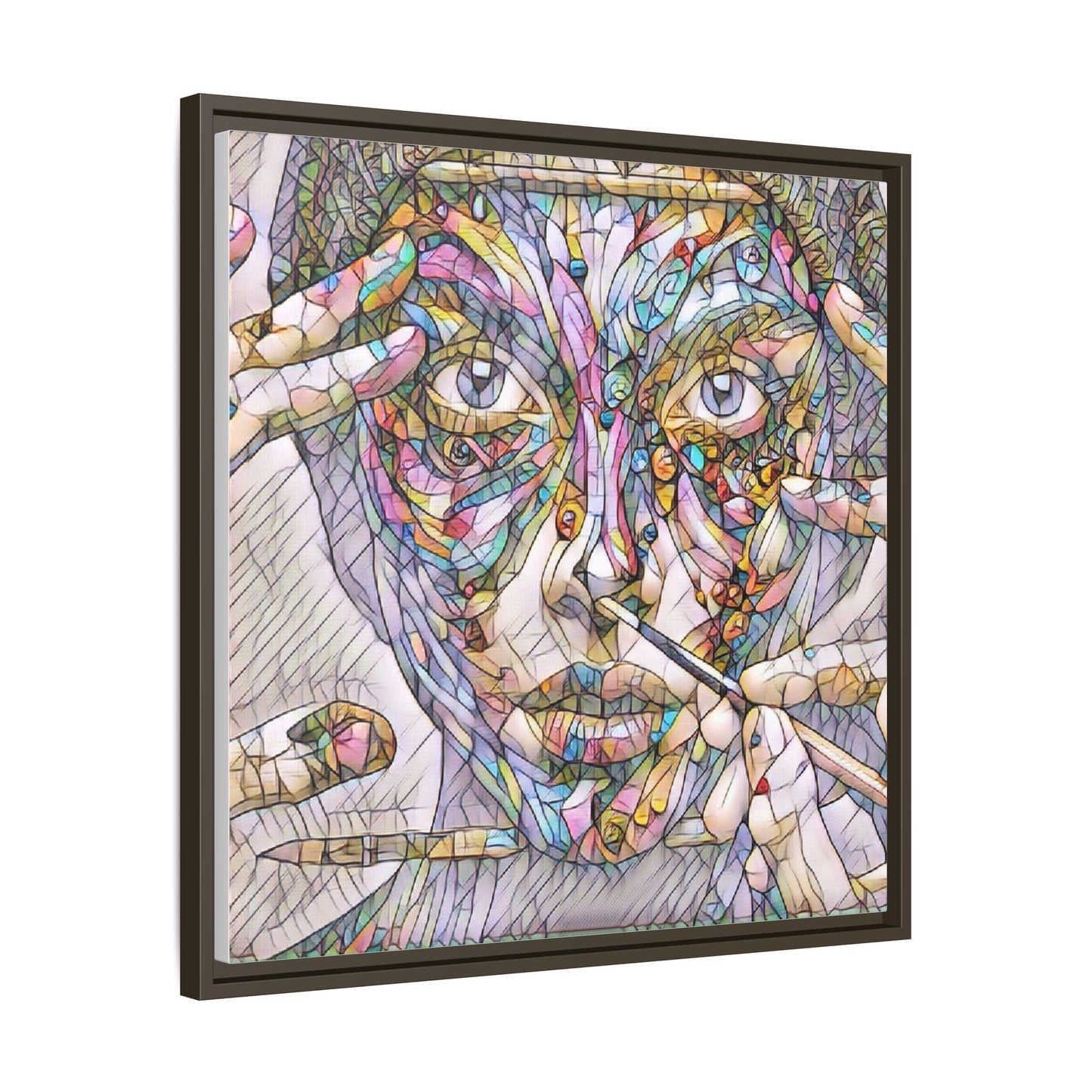 Framed Abstract Mosaic Face Canvas — Colorful Modern Wall Art