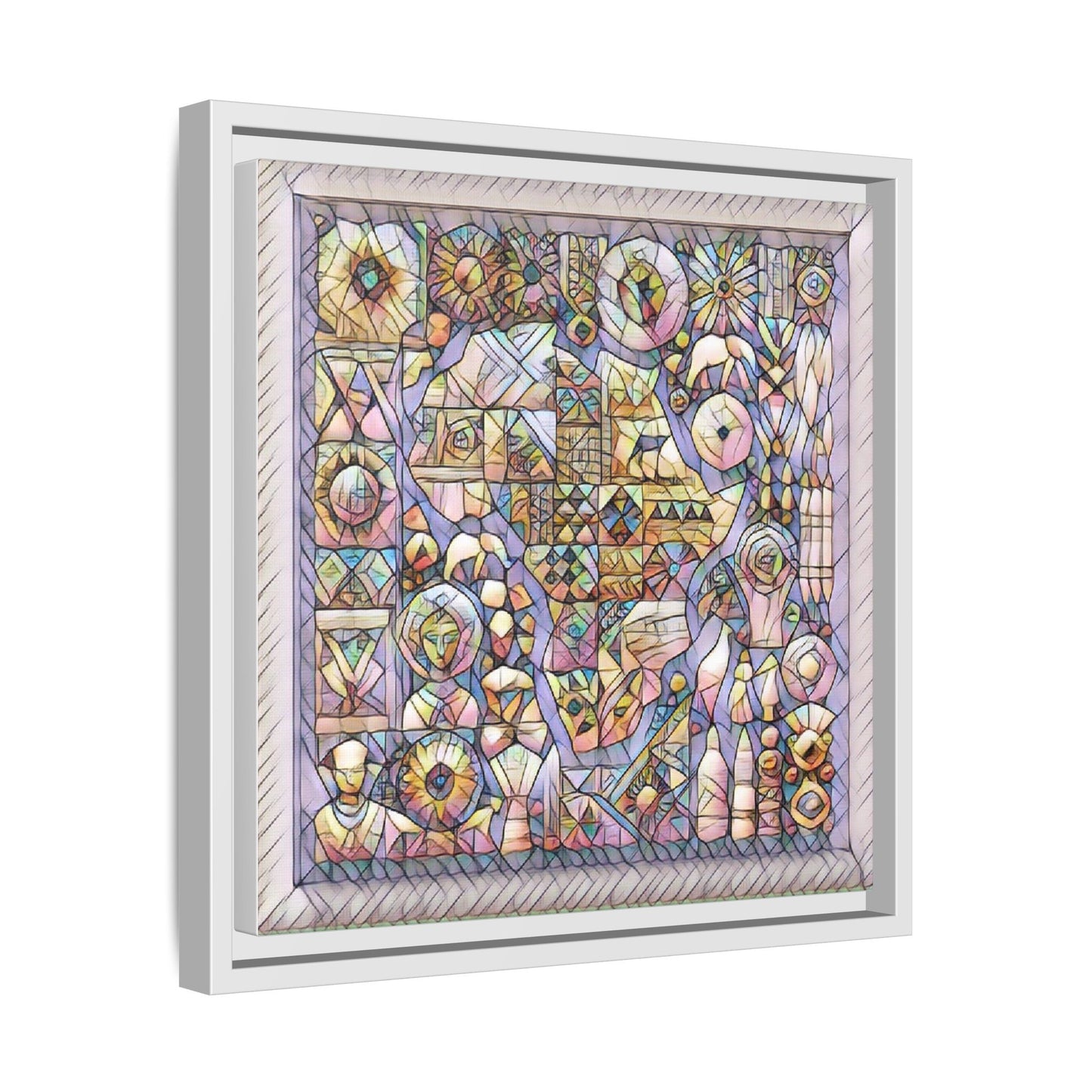 Framed Abstract Mosaic Matte Canvas Art — Pastel Geometric Wall Decor