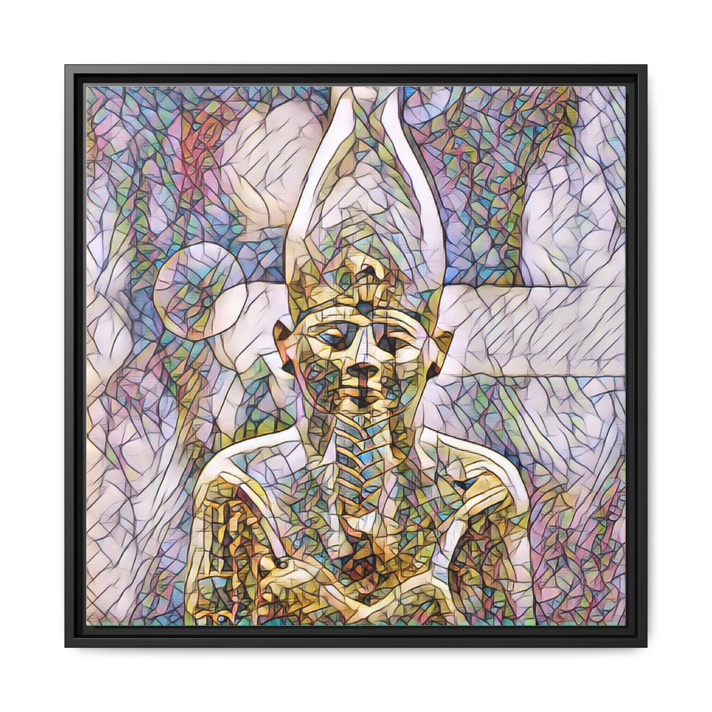 Egyptian Pharaoh Stained-Glass Style Matte Canvas Print, Framed