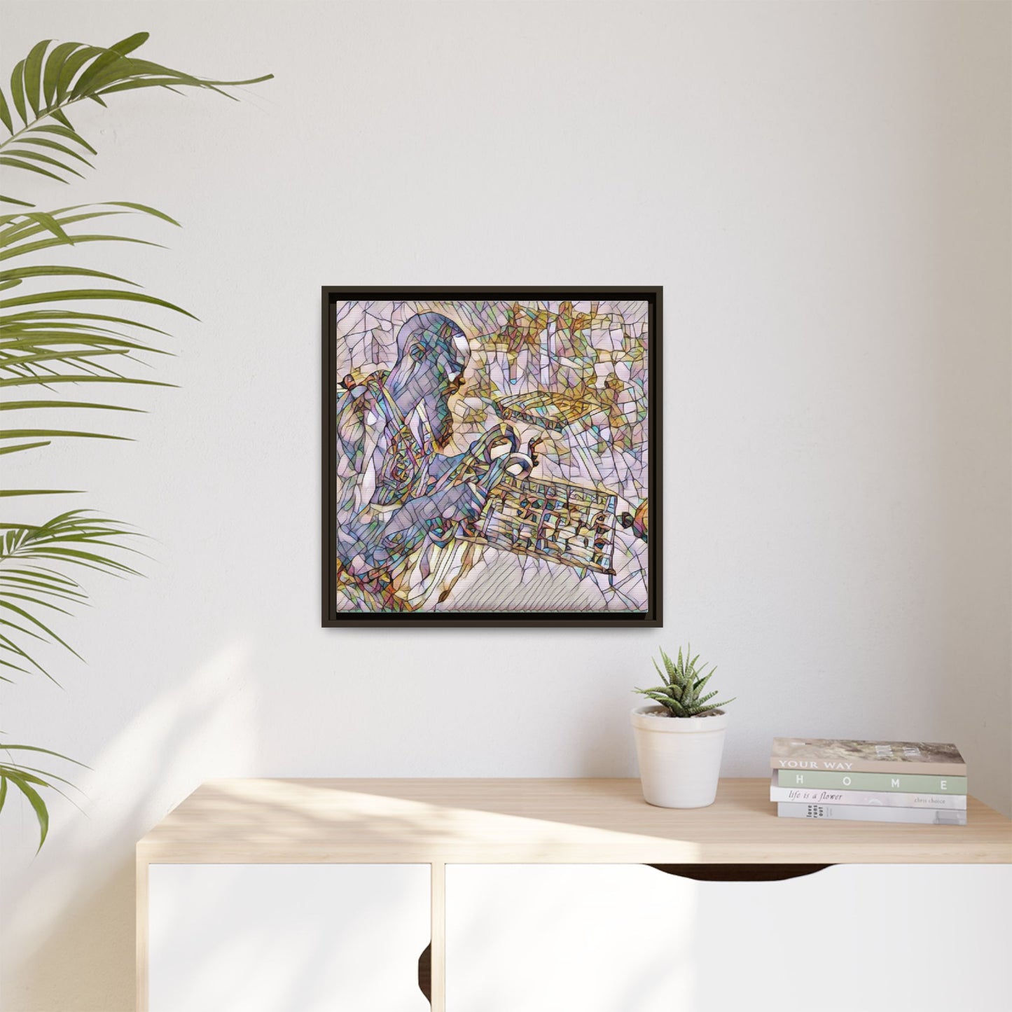 Framed Matte Canvas Art – Abstract Musician with Keyboard (Multi-Color)