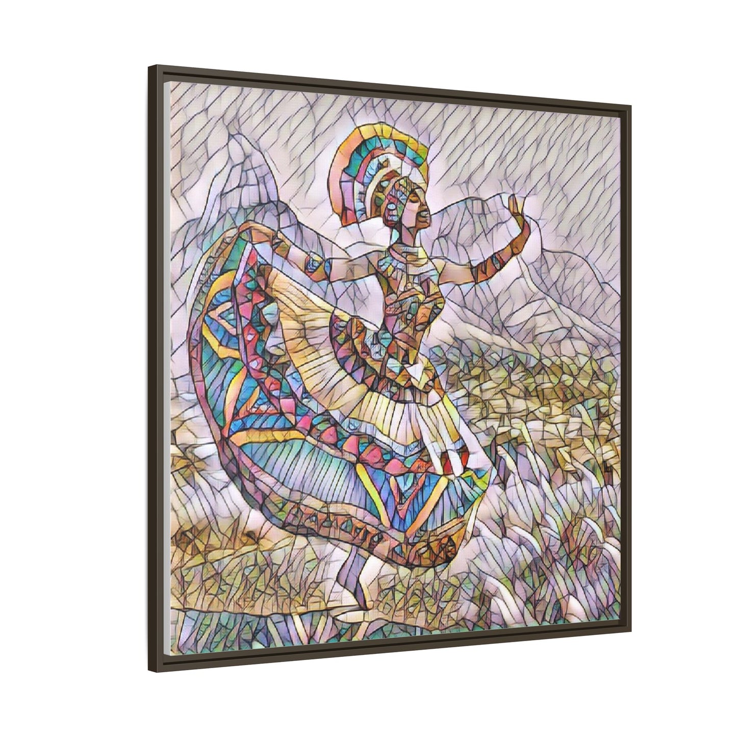Ballerina Mosaic Framed Canvas Print — Colorful Ethnic Dance Wall Art