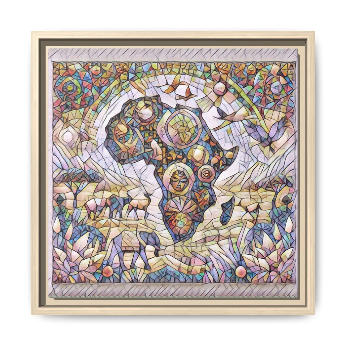 Abstract Mosaic Africa Framed Canvas — Colorful Stained-Glass Wall Art