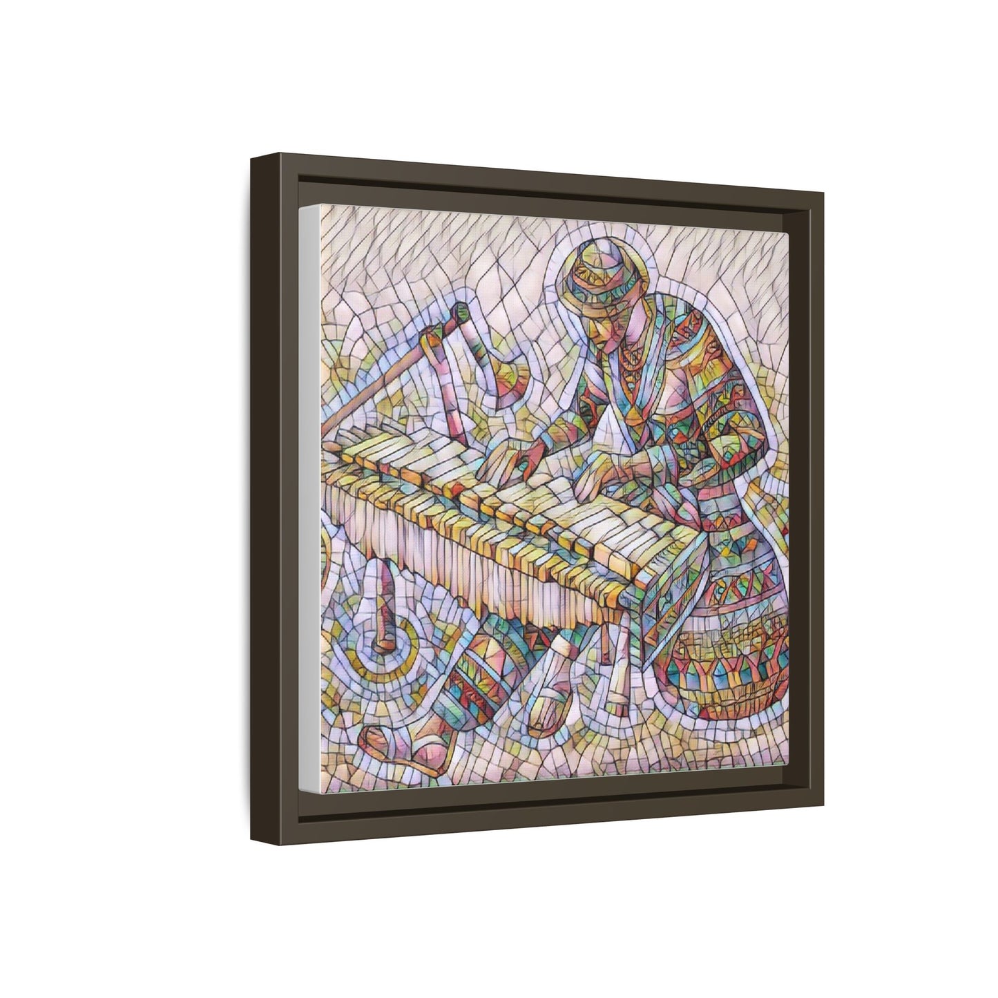 Framed Canvas Art - Colorful Mosaic Vibraphone Musician Print