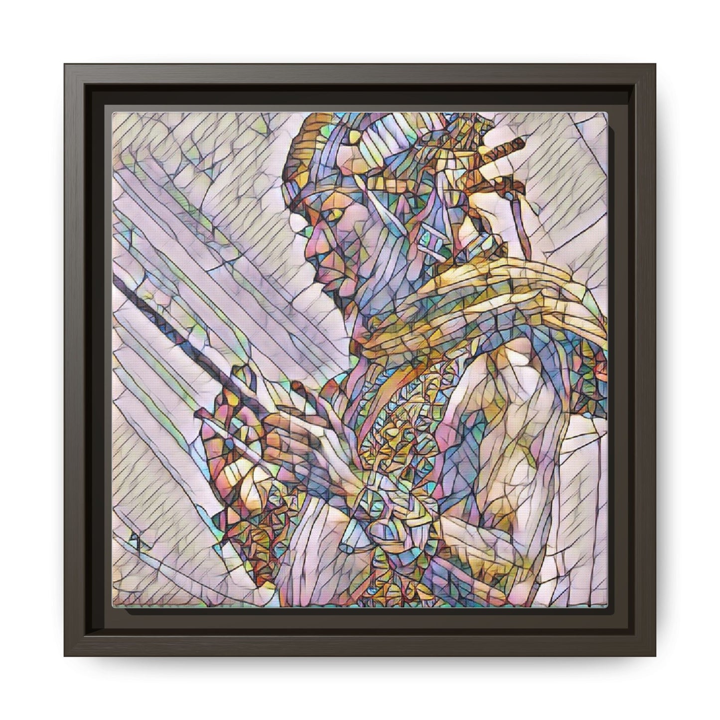 Framed Canvas Art - Colorful Tribal Warrior Portrait (Matte)