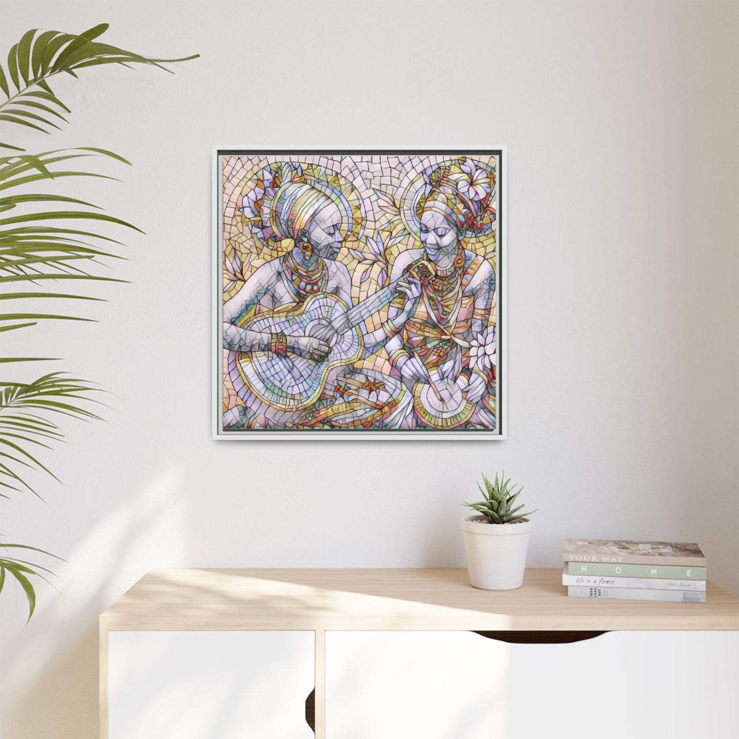 Framed Canvas Art – Colorful Mosaic Musicians Wall Decor