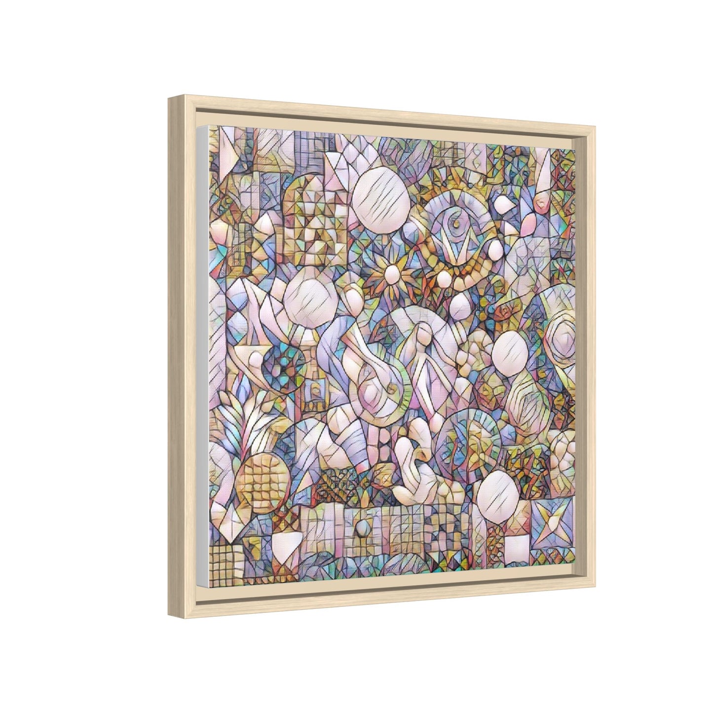 Abstract Geometric Mosaic Framed Canvas — Multicolor Modern Wall Art