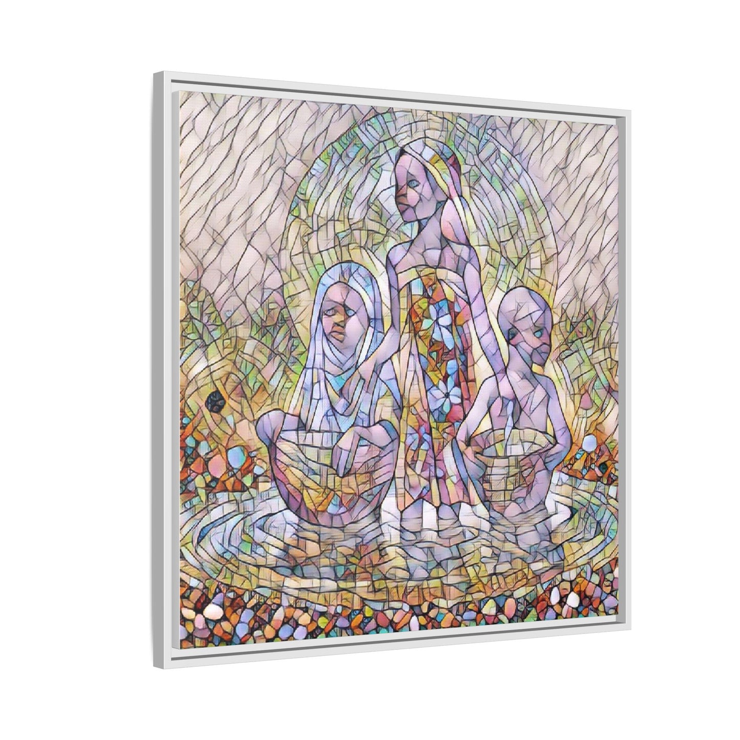 Framed Matte Canvas Art — Stained Glass Trio Women Illustration