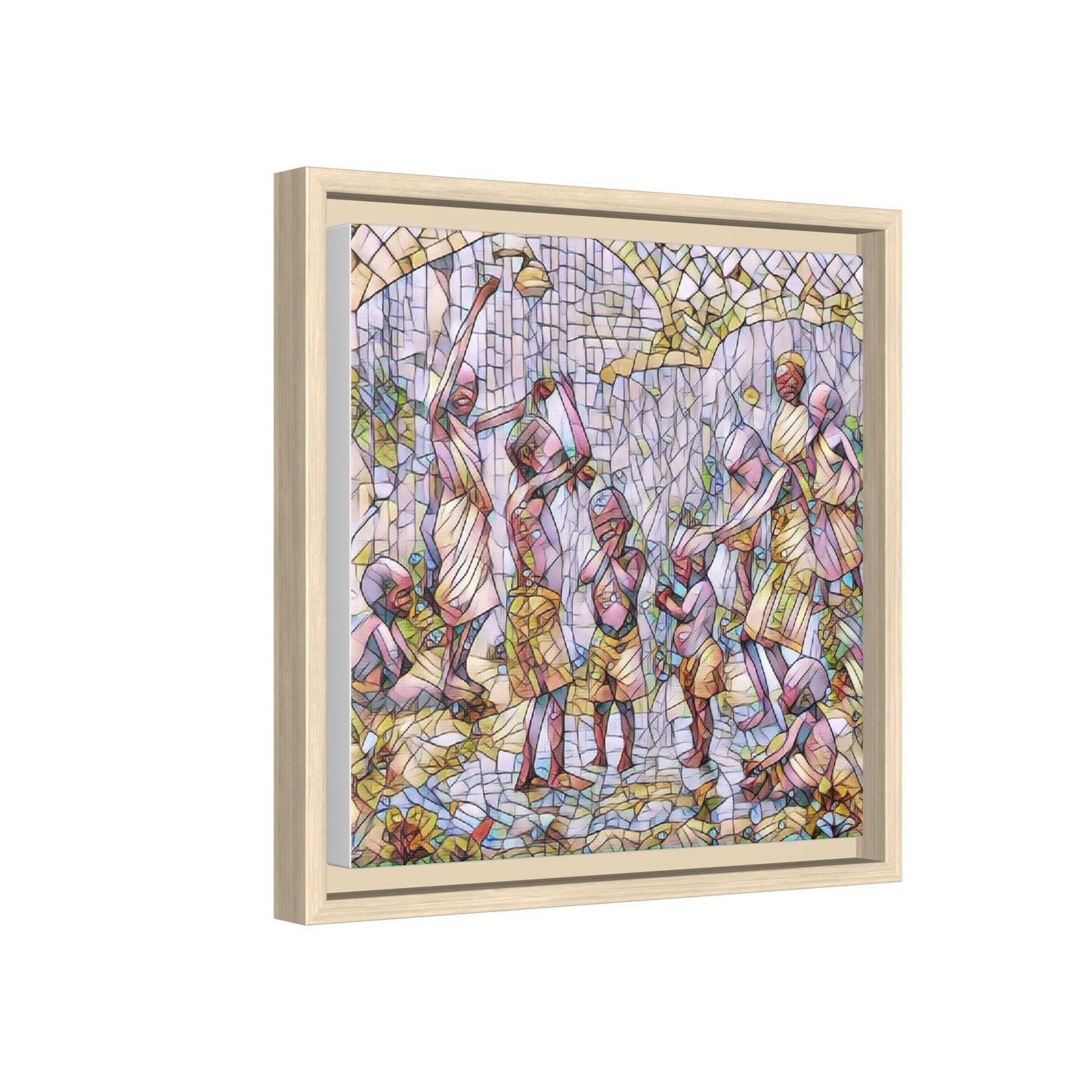 Framed Matte Canvas – Colorful Mosaic Children Playing Wall Art