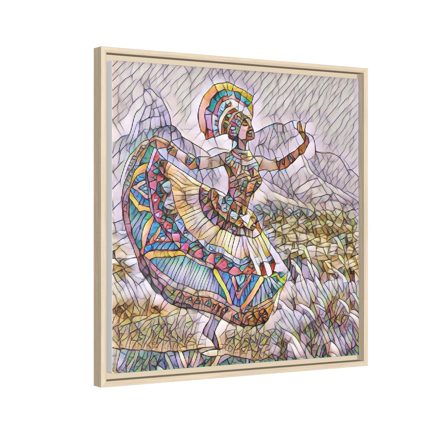 Ballerina Mosaic Framed Canvas Print — Colorful Ethnic Dance Wall Art