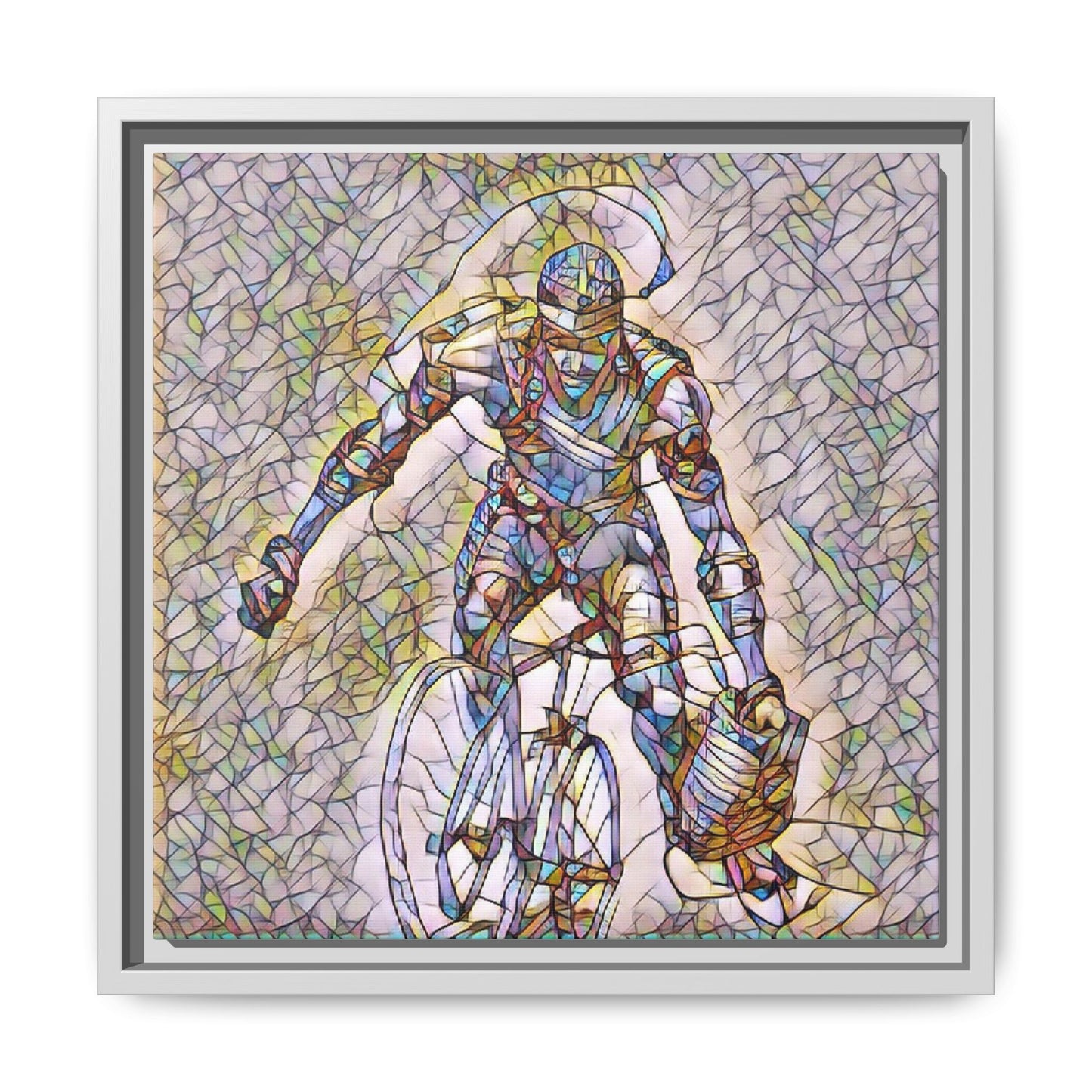 Cyclist Mosaic Matte Canvas Print — Framed Multicolor Cycling Art