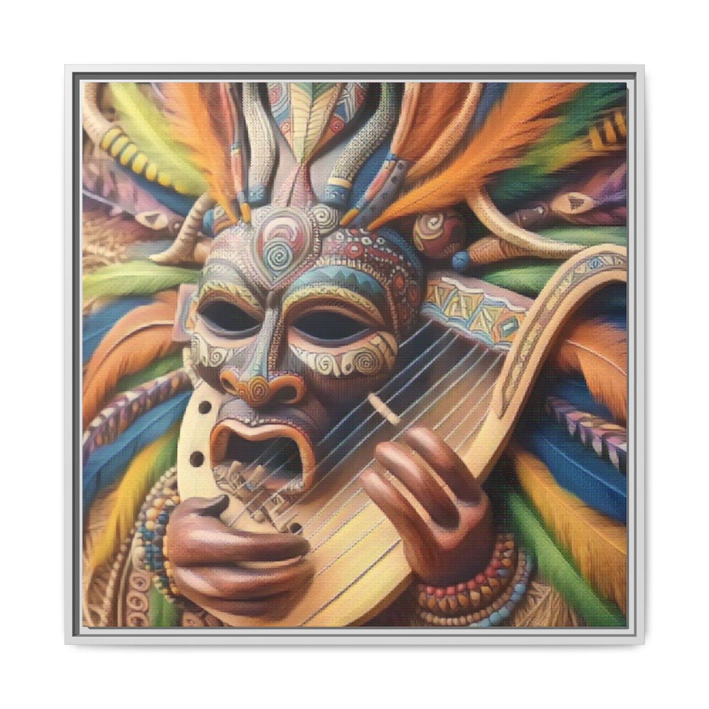 Colorful Tribal Mask Canvas — Framed Matte Wall Art